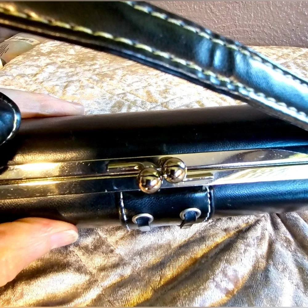 PURSE: Black & Silver Cylindrical Clutch, Vintage. EUC